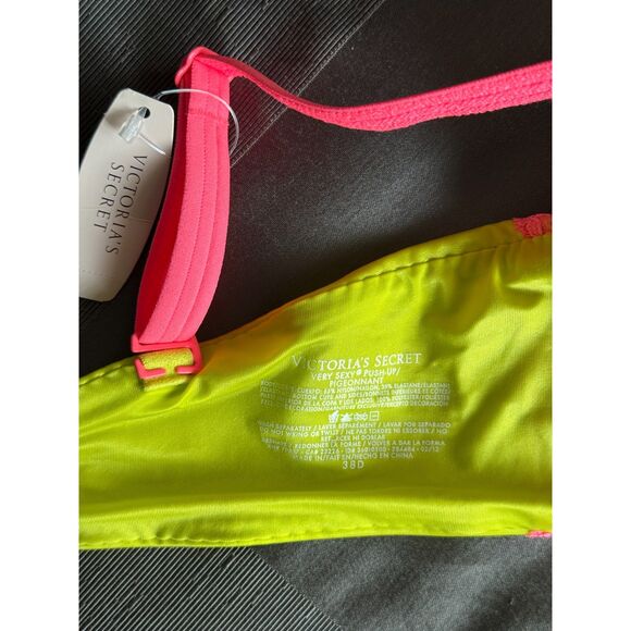 NWT VICTORIA'S SECRET Neon Green Pink Leopard Very Sexy Push Up Bra Size 38D - Picture 4 of 4